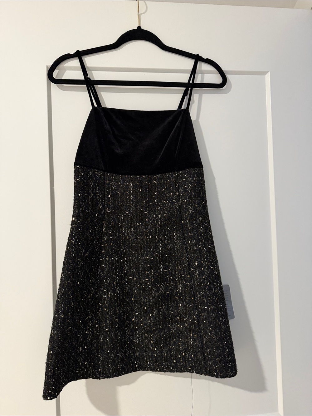 Nordstrom Black Velvet Top Black Sparkle A-Line Mini Dress